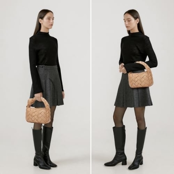 Woven Hobo Bags for Women Knotted Purse Trendy Top Handle Clutch Bag Soft Vegan Leather Handbags Khaki