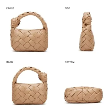 Woven Hobo Bags for Women Knotted Purse Trendy Top Handle Clutch Bag Soft Vegan Leather Handbags Khaki