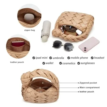 Woven Hobo Bags for Women Knotted Purse Trendy Top Handle Clutch Bag Soft Vegan Leather Handbags Khaki