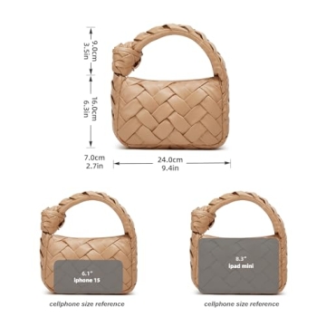 Woven Hobo Bags for Women Knotted Purse Trendy Top Handle Clutch Bag Soft Vegan Leather Handbags Khaki