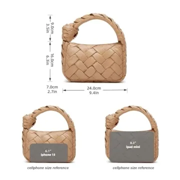Woven Hobo Bags for Women Knotted Purse Trendy Top Handle Clutch Bag Soft Vegan Leather Handbags Khaki