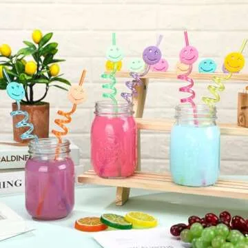 Newtay 24 Pack Pastel Smile Reusable Straw Set One Happy Dude Birthday Smile Face Party Decorations Pastel Party Favor Preppy, Bachelorette, Baby Shower Supplies