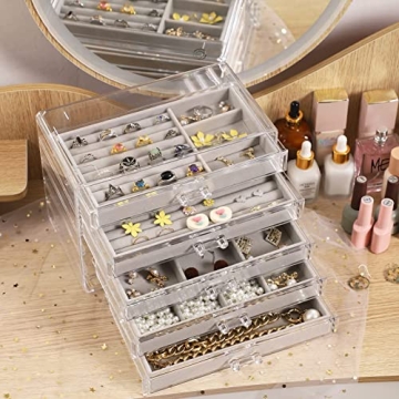 Stylish Acrylic Jewelry Organizer with 5 Drawers
