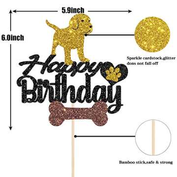 Maicaiffe Black Glitter Puppy Happy Birthday Cake Topper - Dog Cake Topper - Pet Dog Birthday Party ...
