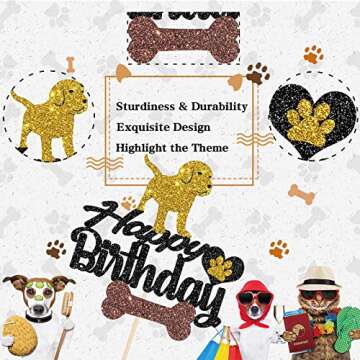 Maicaiffe Black Glitter Puppy Birthday Cake Topper