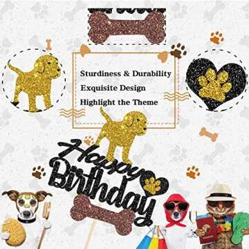 Maicaiffe Black Glitter Puppy Birthday Cake Topper