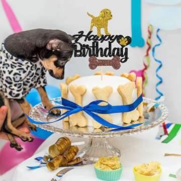 Maicaiffe Black Glitter Puppy Birthday Cake Topper
