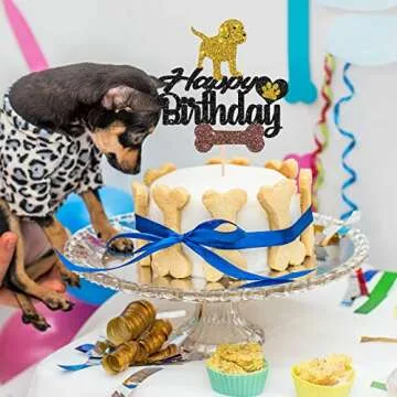 Maicaiffe Black Glitter Puppy Birthday Cake Topper