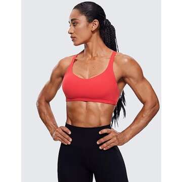 CRZ YOGA Womens Strappy Sports Bra - Criss Cross Back Padded Medium Support Wireless Gym Cami Workou...