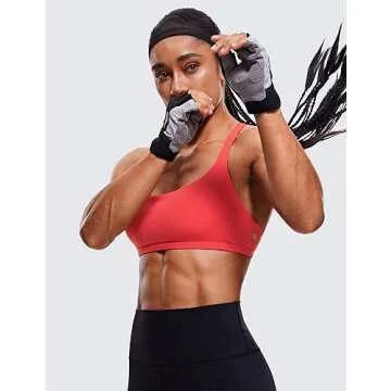 CRZ YOGA Womens Strappy Sports Bra - Criss Cross Back Padded Medium Support Wireless Gym Cami Workout Yoga Crimson Medium