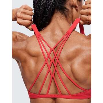 CRZ YOGA Womens Strappy Sports Bra - Criss Cross Back Padded Medium Support Wireless Gym Cami Workout Yoga Crimson Medium