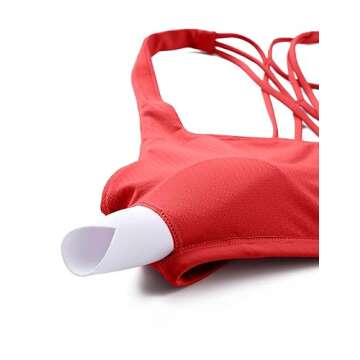 CRZ YOGA Womens Strappy Sports Bra - Criss Cross Back Padded Medium Support Wireless Gym Cami Workout Yoga Crimson Medium