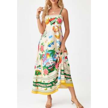 Apvirdy Boho Dresses for Women 2025 Cute Sleeveless Graffiti Print Maxi Dress Adjustable Morana Maxi Dress Vacation Beach Dresses