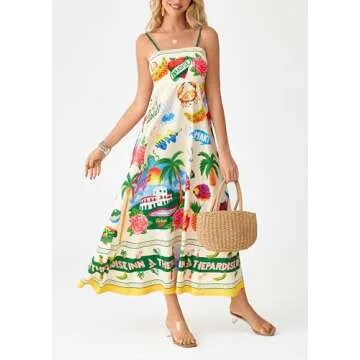 Apvirdy Boho Dresses for Women 2025 Cute Sleeveless Graffiti Print Maxi Dress Adjustable Morana Maxi Dress Vacation Beach Dresses
