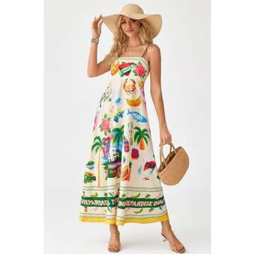 Apvirdy Boho Dresses for Women 2025 Cute Sleeveless Graffiti Print Maxi Dress Adjustable Morana Maxi Dress Vacation Beach Dresses