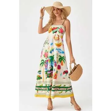 Apvirdy Boho Dresses for Women 2025 Cute Sleeveless Graffiti Print Maxi Dress Adjustable Morana Maxi Dress Vacation Beach Dresses