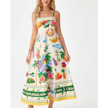 Apvirdy Boho Dresses for Women 2025 Cute Sleeveless Graffiti Print Maxi Dress Adjustable Morana Maxi Dress Vacation Beach Dresses