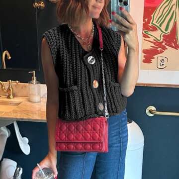 Hixiaohe Womens Chunky Knit Top with Pockets - Stylish Vest