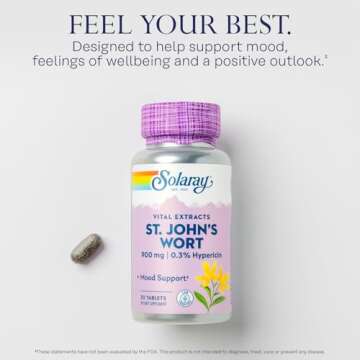 SOLARAY St John's Wort 900 mg, Once Daily Mood Support Supplement, Standardized to 0.3% Hypericin for Brain Health Support and a Balanced Mood, 60-Day Money Back Guarantee | 30 Servings | 30 Tablets