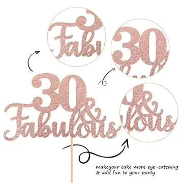 1 PCS 30 & Fabulous Cake Topper Glitter Thirty and Fabulous Cake Toppers Happy 30th Birthday Cake Pick for 30th Wedding Anniversary Birthday Party Cake Decorations Supplies Rose Gold