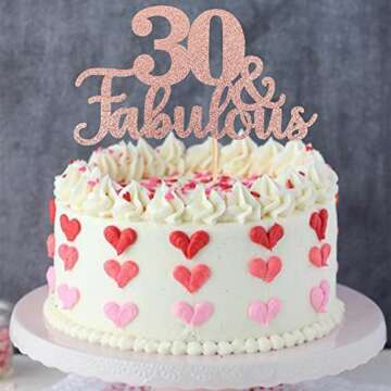 1 PCS 30 & Fabulous Cake Topper Glitter Thirty and Fabulous Cake Toppers Happy 30th Birthday Cake Pick for 30th Wedding Anniversary Birthday Party Cake Decorations Supplies Rose Gold