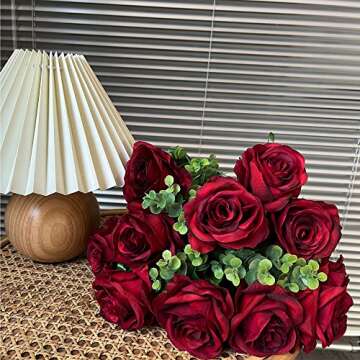Nubry Wine Red Silk Rose Bouquet 10pcs for Events