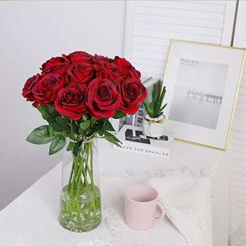 Nubry Wine Red Silk Rose Bouquet 10pcs for Events