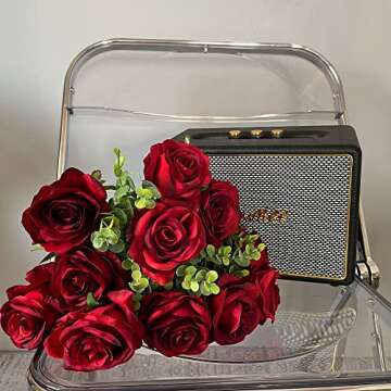 Nubry Wine Red Silk Rose Bouquet 10pcs for Events