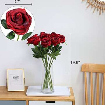 Nubry Wine Red Silk Rose Bouquet 10pcs for Events