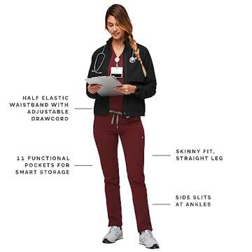 FIGS YOLA Skinny Scrub Pants for Women – Comfort and Style in Burgundy