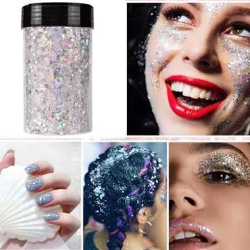 ANGXILIN Holographic Chunky Glitter, 190g/6.7oz Chunky and Fine Mixed Craft Glitter, Bulk Laser Sequin Glitter for Face Body Nail Art,Epoxy Resin Tumbler Jewelry Making Glitter (IRI Sky Blue)