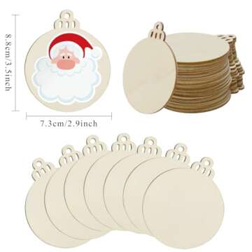 Hidreas 40 Pcs Unfinished Wood Ornaments for Christmas Crafts Kit, Round Wooden Holiday Decorations