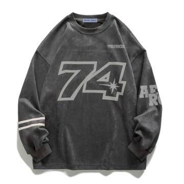 Aelfric Eden Oversized Crewneck Sweatshirts for Men Vintage Graphic Pullover Loose Fit Streetwear Lo...