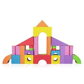 Foam Building Blocks, Building Toy for Girls and Boys, Ideal Blocks Construction Toys for Toddlers, 52 Pieces Different Shapes and Sizes, Waterproof, Bright Colors