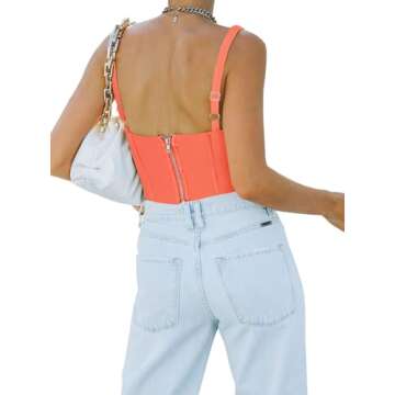 REORIA Women's Sexy Square Neck Sleeveless Trendy Night Club Cropped Tank Top - Neon Pink