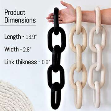 Wood Chain Link Decor with Boho Wall Basket, Aesthetic Chain Decor Set, Decorative Wooden Chain Link Decor, Hand-Made Chain Decor for Coffee Table, Wood Links Home Decor for Inspiration (White)