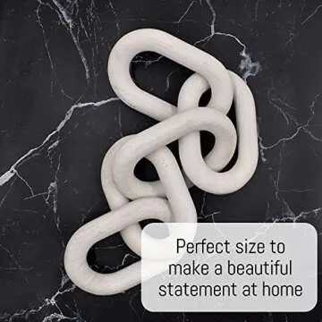 Wood Chain Link Decor with Boho Wall Basket, Aesthetic Chain Decor Set, Decorative Wooden Chain Link Decor, Hand-Made Chain Decor for Coffee Table, Wood Links Home Decor for Inspiration (White)