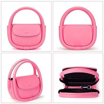 STAISE Designer Top Handle Shoulder Bags for Women, Trendy Small Crossbody Purses, Women’s Leather Handbags with Straps (Pink)