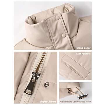 Athlisan Womens Faux Leather Puffer Vest Zip Up Collared Sleeveless Padded Jacket(Beige-XS)