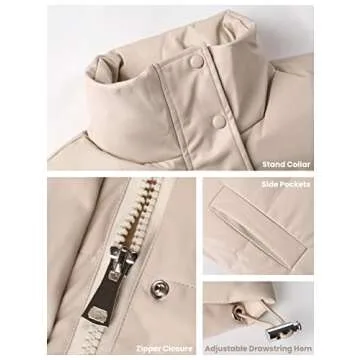 Athlisan Womens Faux Leather Puffer Vest Zip Up Collared Sleeveless Padded Jacket(Beige-XS)