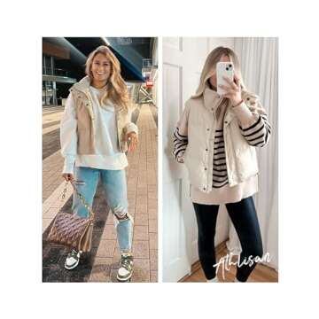 Athlisan Womens Faux Leather Puffer Vest Zip Up Collared Sleeveless Padded Jacket(Beige-XS)