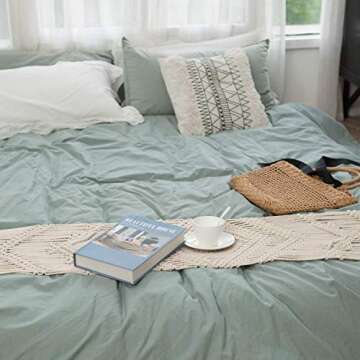 Mkono 100 Inches Boho Macrame Table Runner Woven Thanksgiving Christmas Party Decor Handmade Linen Placemats with Tassels Home Decoration for Dining Room Kitchen, 12 x 100 Inches