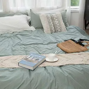 Mkono 100 Inches Boho Macrame Table Runner Woven Thanksgiving Christmas Party Decor Handmade Linen Placemats with Tassels Home Decoration for Dining Room Kitchen, 12 x 100 Inches