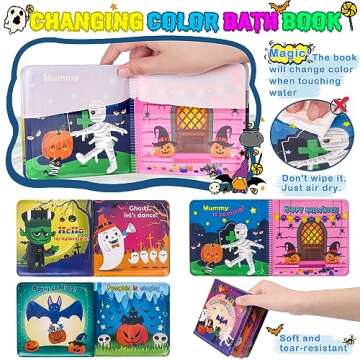 Halloween Light Up Bath Toys for Toddlers Kids, No Hole Bath Toys with Halloween Bath Book, LED Light Bath Time Water Toys for Bath Tubs Bathroom, Halloween Toys & Gift for Toddlers Kids Baby Shower