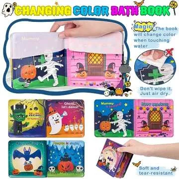 Halloween Light Up Bath Toys for Toddlers Kids, No Hole Bath Toys with Halloween Bath Book, LED Light Bath Time Water Toys for Bath Tubs Bathroom, Halloween Toys & Gift for Toddlers Kids Baby Shower