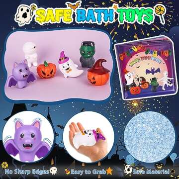 Halloween Light Up Bath Toys for Toddlers Kids, No Hole Bath Toys with Halloween Bath Book, LED Light Bath Time Water Toys for Bath Tubs Bathroom, Halloween Toys & Gift for Toddlers Kids Baby Shower
