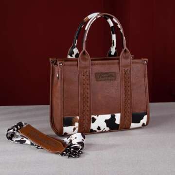 Wrangler Cow Print Tote Handbag and Bifold Credit Card Wallet Set