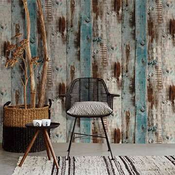 Livelynine 17.7x276 Inch Blue Distressed Wood Wallpaper for Bathroom Peel and Stick Removable Contact Paper Wood Farmhouse Wallpaper for Laundry Room Kitchen Dorm Bedroom Living Room Walls Vinyl Wrap
