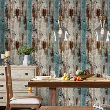 Livelynine 17.7x276 Inch Blue Distressed Wood Wallpaper for Bathroom Peel and Stick Removable Contact Paper Wood Farmhouse Wallpaper for Laundry Room Kitchen Dorm Bedroom Living Room Walls Vinyl Wrap
