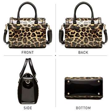 Shiny Patent Faux Leather Handbags Barrel Top Handle Purse Satchel Bag Shoulder Bag for Women(Leopard)